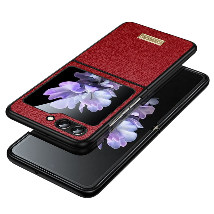 SULADA Shockproof TPU + Litchi Texture Leather Phone Case for Samsung Galaxy Z Flip5 (Red)