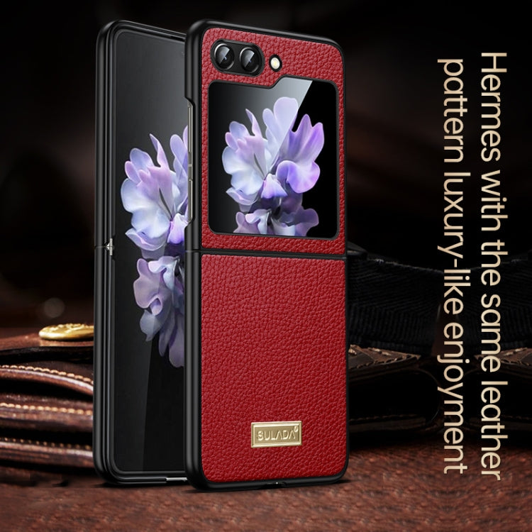 SULADA Shockproof TPU + Litchi Texture Leather Phone Case for Samsung Galaxy Z Flip5 (Red)