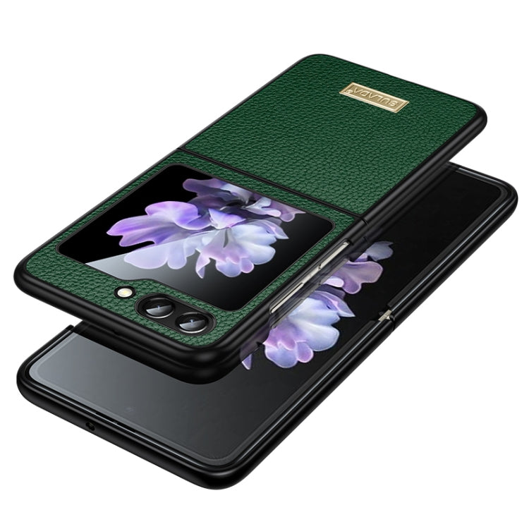 SULADA Shockproof TPU + Litchi Texture Leather Phone Case for Samsung Galaxy Z Flip5 (Green)