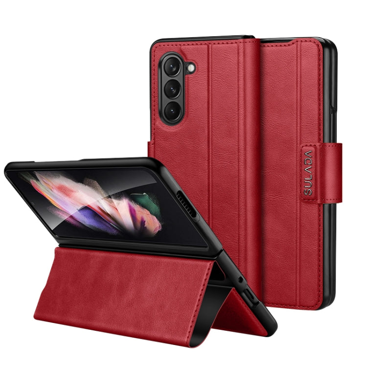 SULADA Magnetic Snap Flip Leather Phone Case for Samsung Galaxy Z Fold5 (Red)