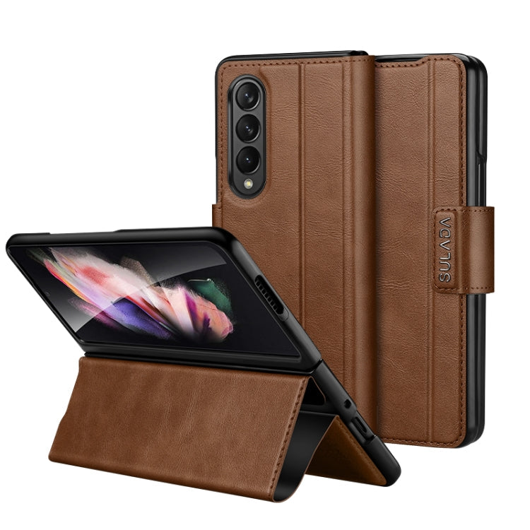 Luxurious Brown Leather Phone Case for Samsung Galaxy Z Fold4 with All-inclusive Magnetic Snap Closure