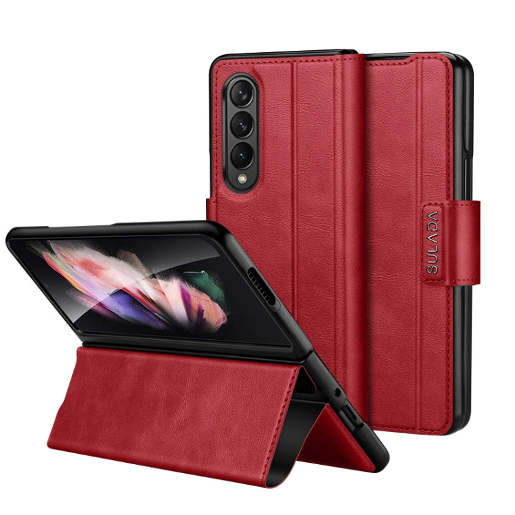 SULADA Magnetic Snap Flip Leather Phone Case for Samsung Galaxy Z Fold2 / W21 (Red)