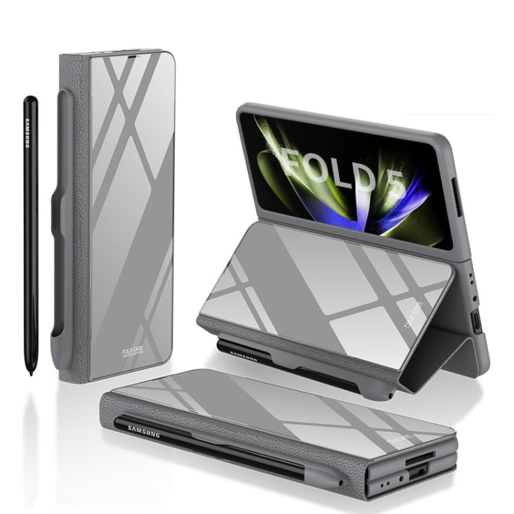 GKK Painted Tempered Glass Flip Leather Phone Case for Samsung Galaxy Z Fold5 with Pen Slot (Grey)