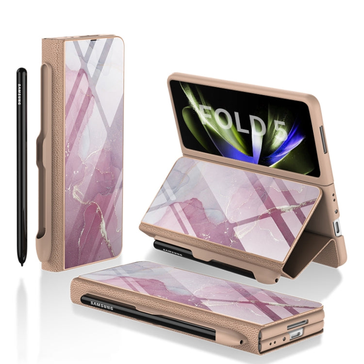 GKK Painted Tempered Glass Flip Leather Phone Case for Samsung Galaxy Z Fold5 with Pen Slot (Purple Pink)