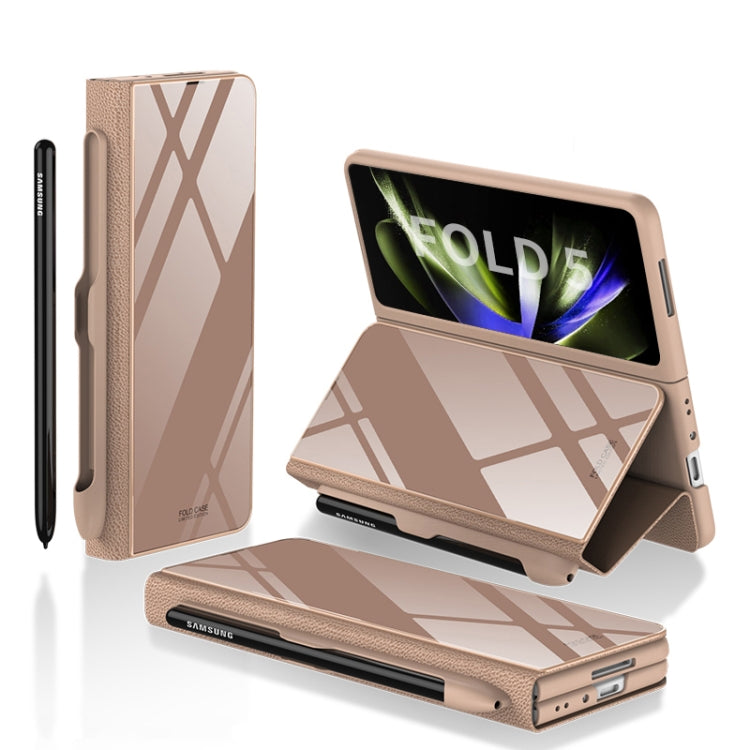 Gold GKK Painted Tempered Glass Flip Leather Phone Case for Samsung Galaxy Z Fold5 with Pen Slot