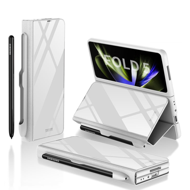 GKK Painted Tempered Glass Flip Leather Phone Case with Pen Slot for Samsung Galaxy Z Fold5 (Silver)