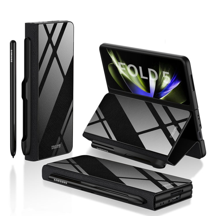 Samsung Galaxy Z Fold5 GKK Painted Tempered Glass Flip Leather Phone Case with Pen Slot (Cross)