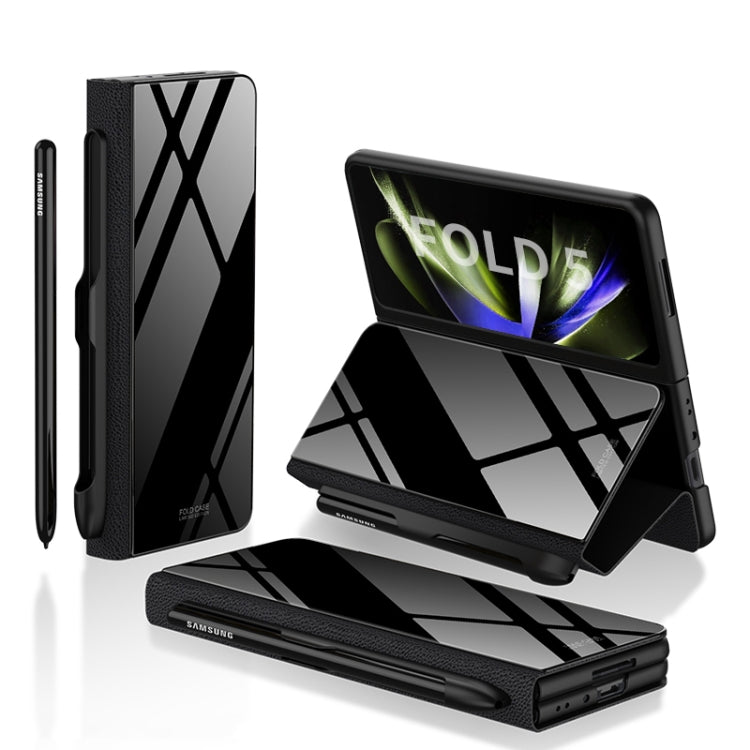 GKK Painted Tempered Glass Flip Leather Phone Case with Pen Slot for Samsung Galaxy Z Fold5 (Black)