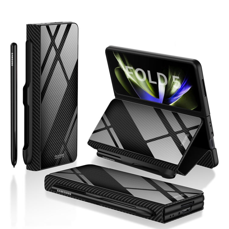 GKK Painted Tempered Glass Flip Leather Phone Case for Samsung Galaxy Z Fold5 with Pen Slot