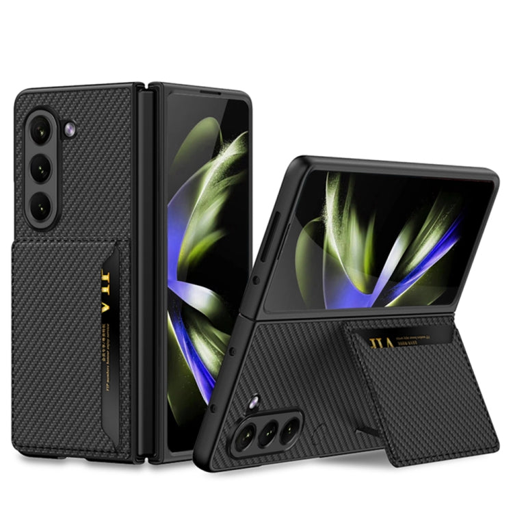 Samsung Galaxy Z Fold5 Carbon Fiber Texture Leather Phone Case with Card Slots