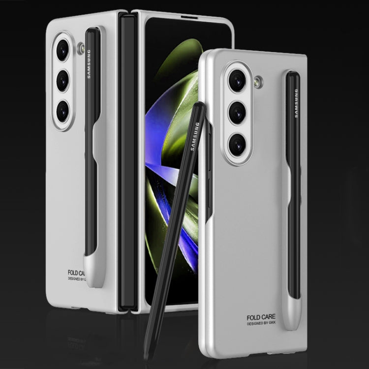 GKK Ultra-thin Full Coverage Phone Flip Case for Samsung Galaxy Z Fold5 (Silver) with Pen Slot