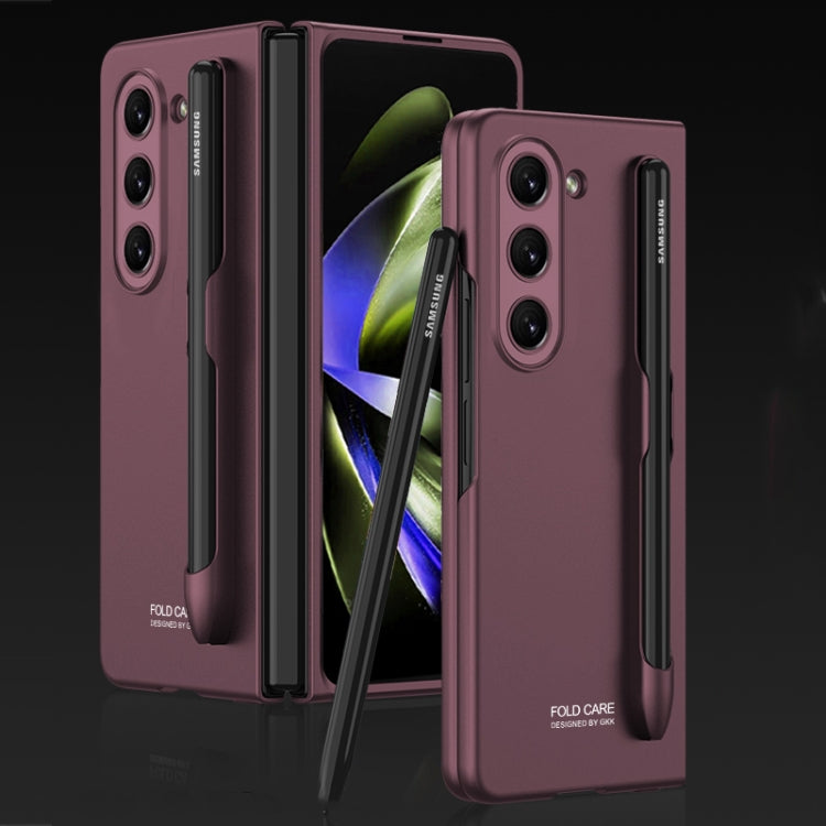 GKK Ultra-thin Wine Red Flip Case for Samsung Galaxy Z Fold5 with Pen Slot