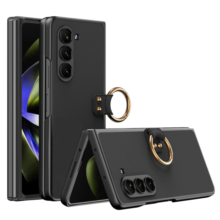 Samsung Galaxy Z Fold5 Ultra-thin PC + PU Phone Case with Ring (Black)
