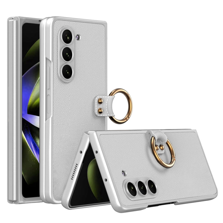Samsung Galaxy Z Fold5 GKK Ultra-thin PC + PU Phone Case with Ring (Silver)