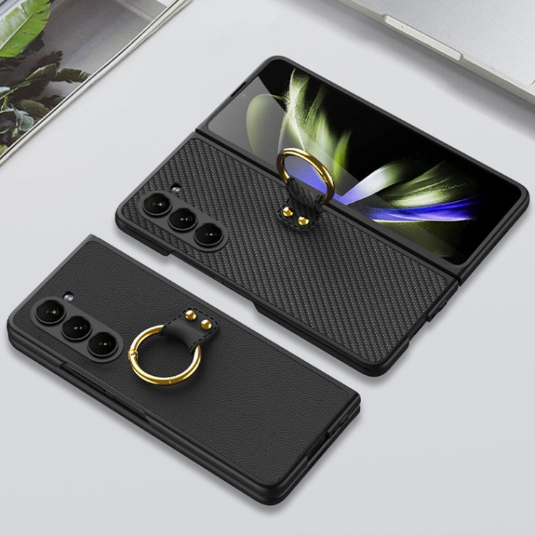 Samsung Galaxy Z Fold5 Wine Red Ultra-thin PC + PU Phone Case with Ring