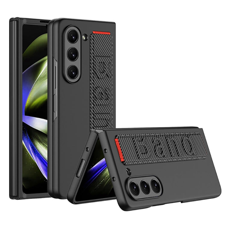 GKK Ultra-thin Wristband Shockproof Phone Case with Holder for Samsung Galaxy Z Fold5 5G (Carbon Fiber)