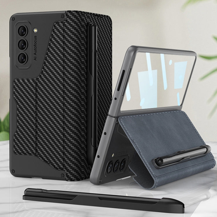 Samsung Galaxy Z Fold5 5G GKK Tempered Glass Screen Protector and Leather Flip Case with Pen Slot (Litchi Texture)