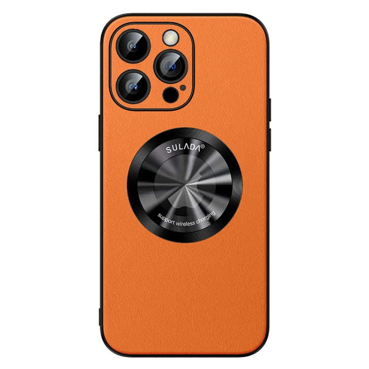 SULADA Ultra-Thin Orange Microfiber Leather Magnetic Phone Case for iPhone 15 Pro with MagSafe