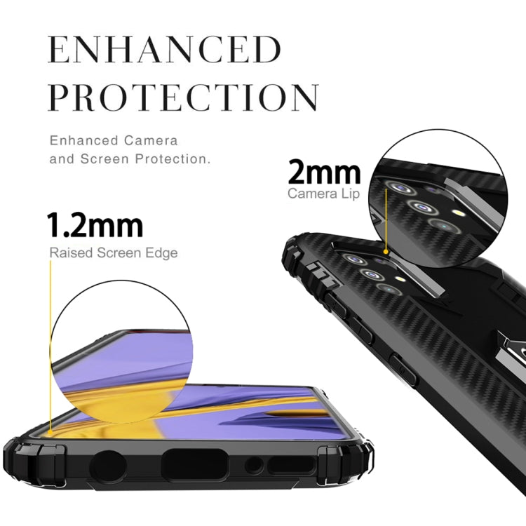 Samsung Galaxy A21S Carbon Fiber Protective Case with 360 Degree Rotating Ring Holder (Black)