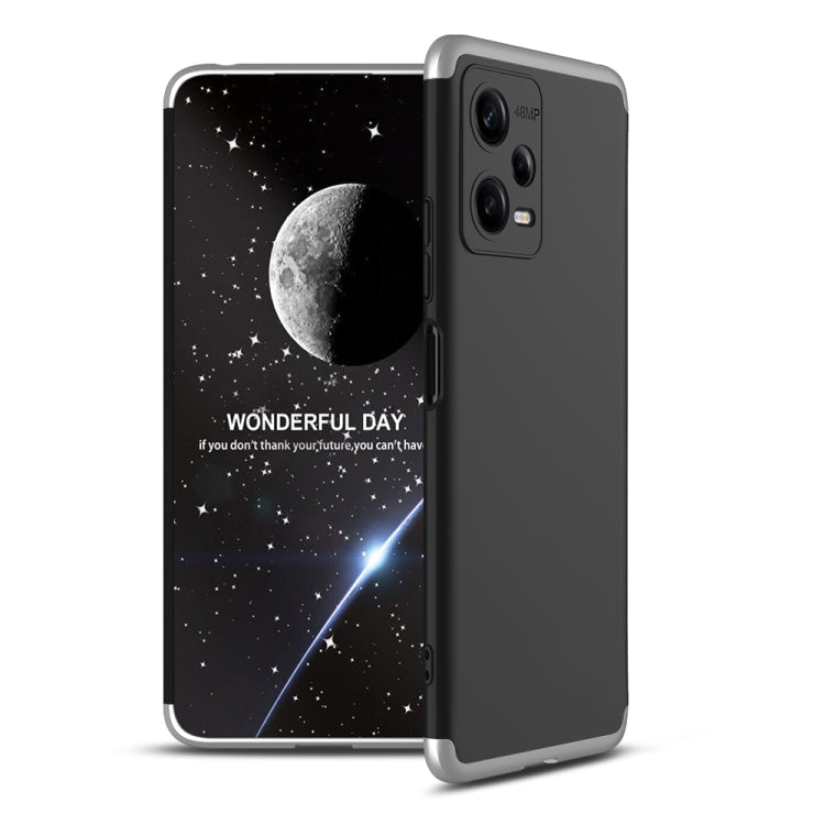 GKK Three Stage Splicing Full Coverage PC Phone Case for Xiaomi Redmi Note 12 5G Global (Black Silver)