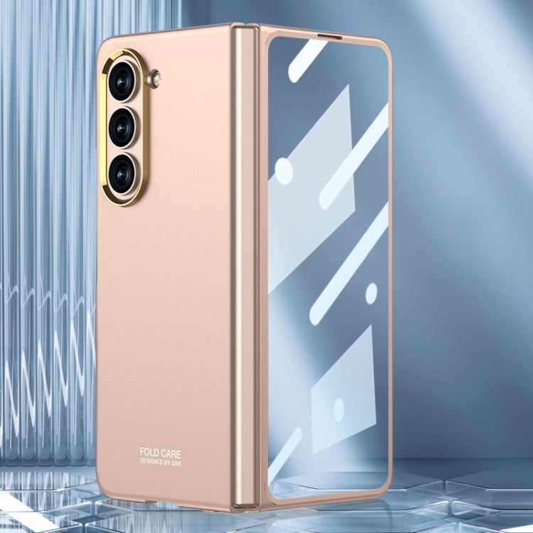 GKK Integrated Ultra-thin Electroplating Lens Frame Phone Case for Samsung Galaxy Z Fold5 (Gold)