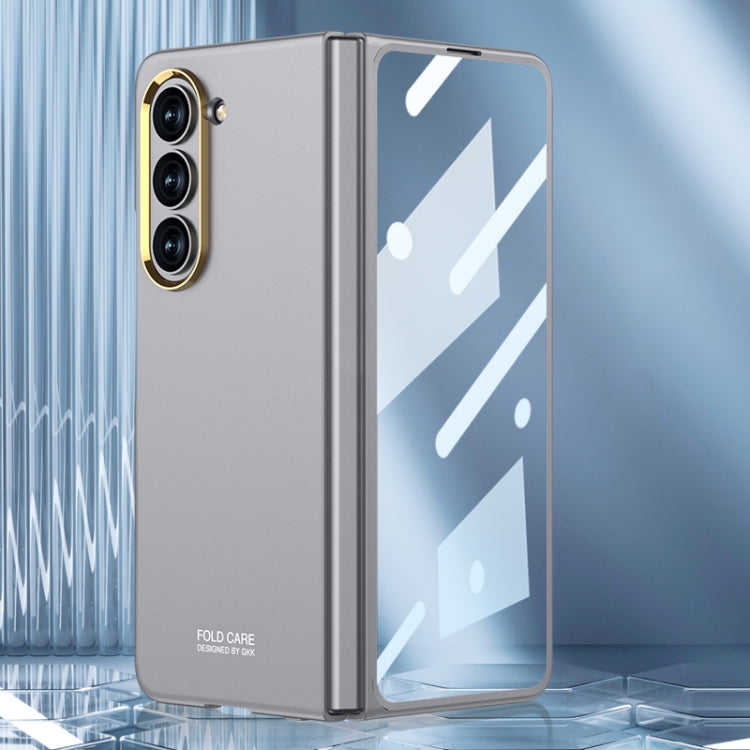 GKK Ultra-thin Electroplating Lens Frame Phone Case for Samsung Galaxy Z Fold5 (Grey)