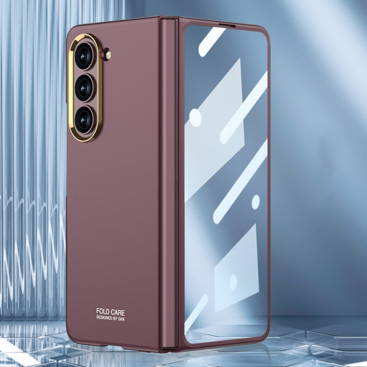 GKK Ultra-Thin Electroplating Lens Frame Phone Case for Samsung Galaxy Z Fold5 (Wine Red)