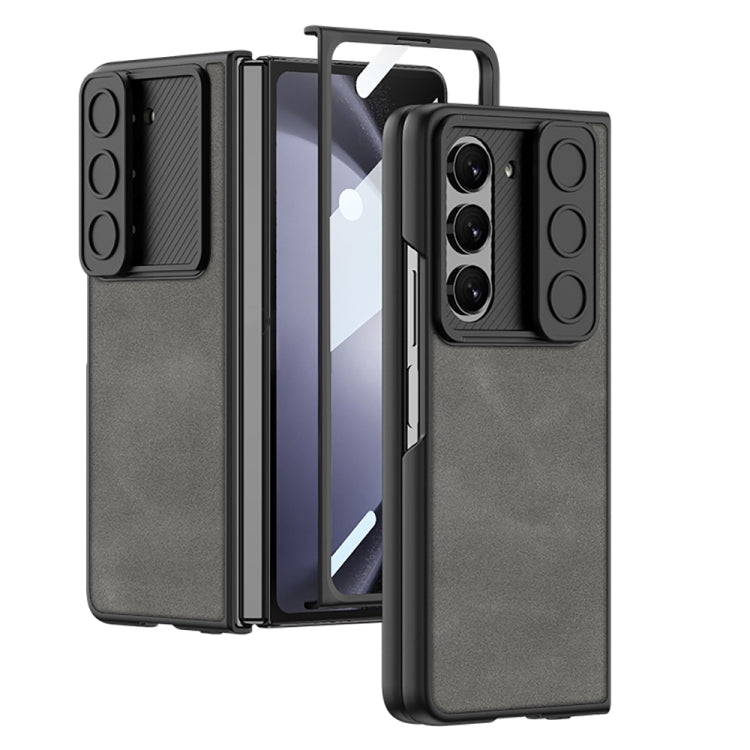 GKK Ultra-thin Sliding Camshield Leather Phone Case for Samsung Galaxy Z Fold5 (Grey)