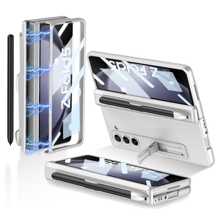 Samsung Galaxy Z Fold5 GKK Silver Magnetic Fold Hinge Phone Case with Pen Slots