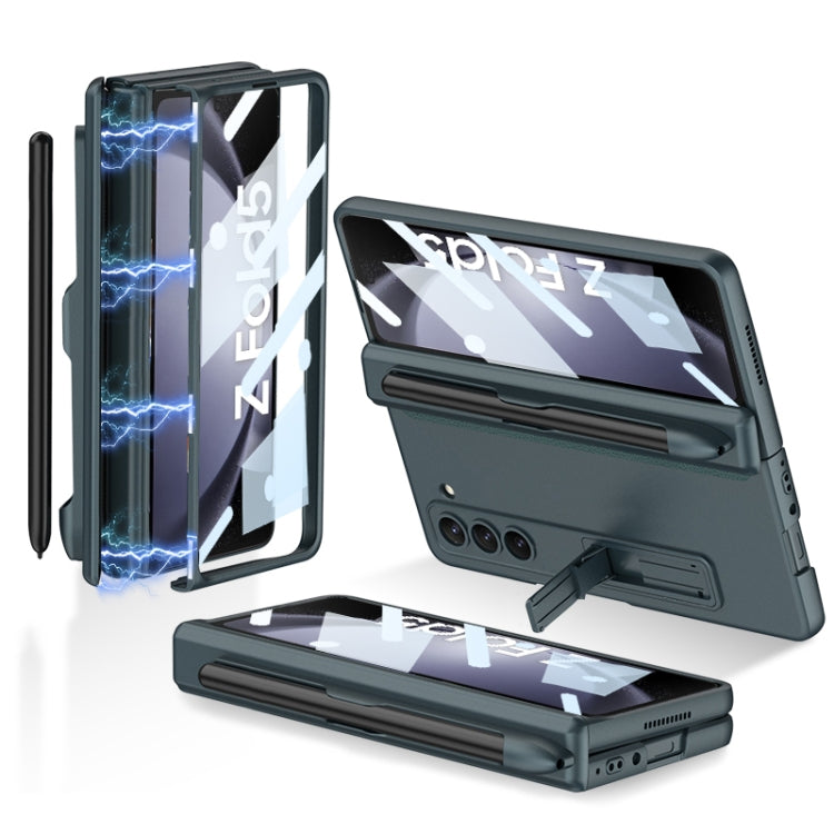 Striking Green Magnetic Fold Hinge Phone Case for Samsung Galaxy Z Fold5 with Pen Slots