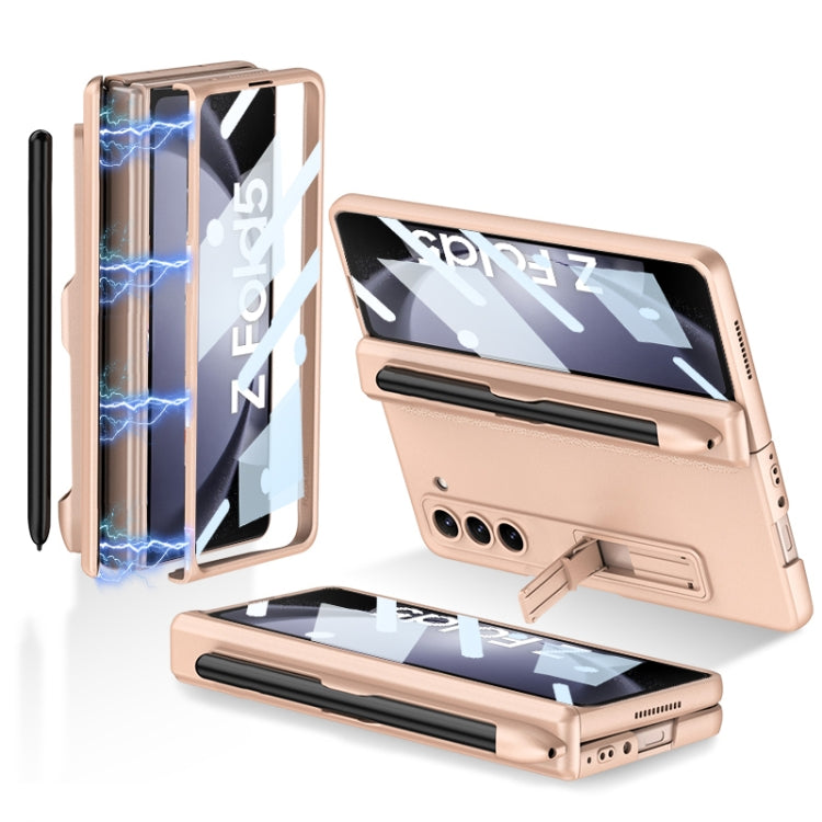 Samsung Galaxy Z Fold5 GKK Full Coverage Magnetic Fold Hinge Phone Case with Pen Slots(Gold)