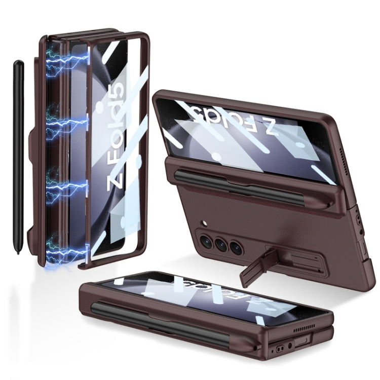 Samsung Galaxy Z Fold5 Wine Red Magnetic Phone Case with Pen Slots