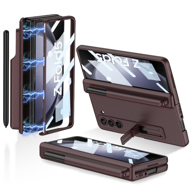 Samsung Galaxy Z Fold5 GKK Integrated Magnetic Full Coverage Phone Flip Case with Pen Holder(Wine Red)