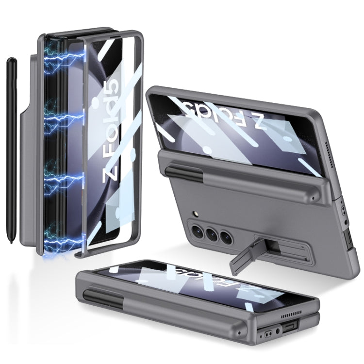 GKK Grey Magnetic Full Coverage Flip Case for Samsung Galaxy Z Fold5 with Pen Holder