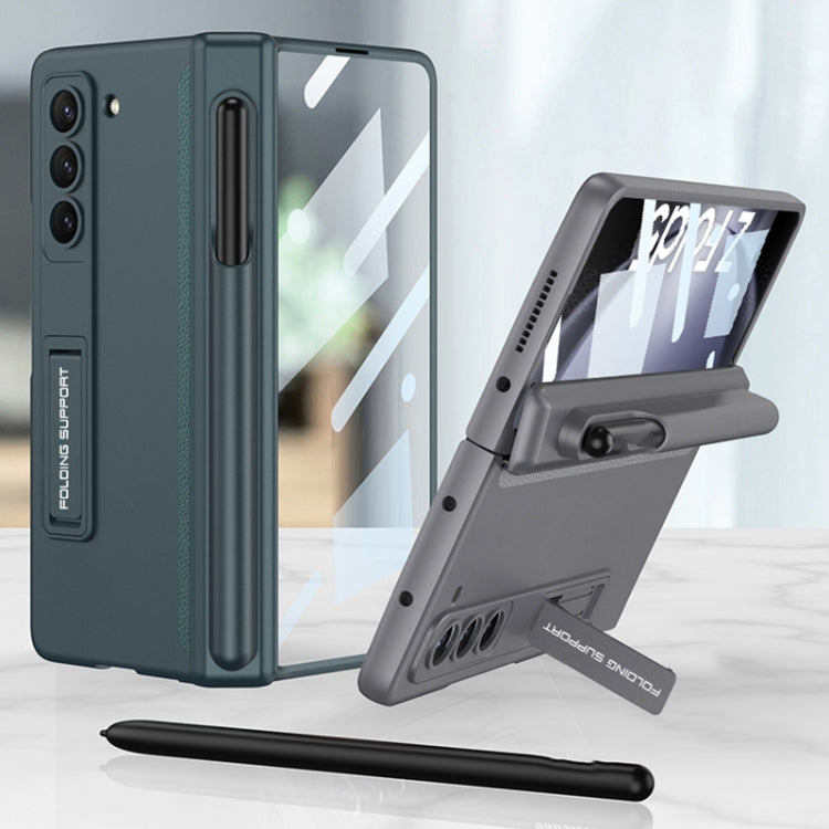 Samsung Galaxy Z Fold5 Magnetic Full Coverage Phone Flip Case with Pen Holder (Green)