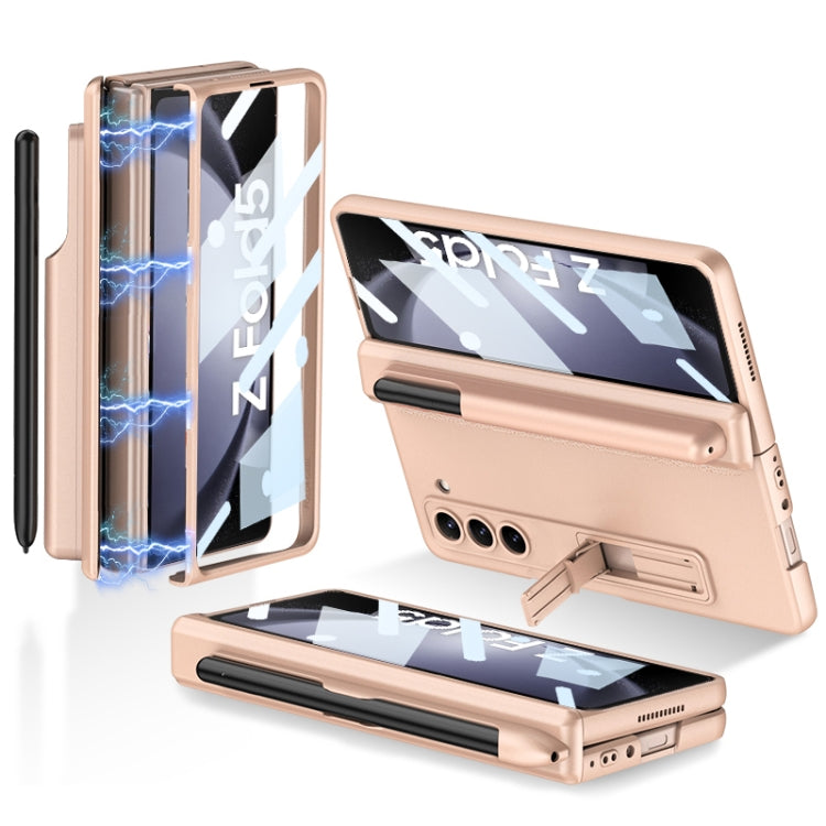Samsung Galaxy Z Fold5 GKK Magnetic Full Coverage Phone Flip Case with Pen Holder in Gold