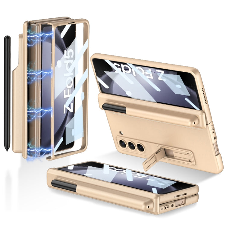 Samsung Galaxy Z Fold5 GKK Magnetic Full Coverage Phone Flip Case with Pen Holder (Champagne Gold)
