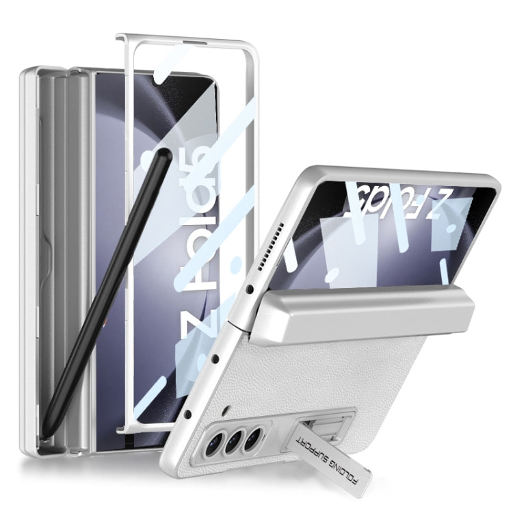 Integrated Magnetic Flip Plain Leather Phone Case for Samsung Galaxy Z Fold5 - Silver