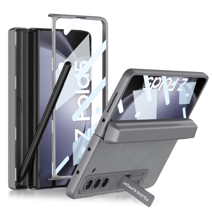 GKK Integrated Magnetic Flip Plain Leather Phone Case for Samsung Galaxy Z Fold5 with Pen Box (Grey)