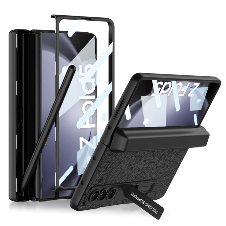 GKK Magnetic Flip Plain Leather Phone Case for Samsung Galaxy Z Fold5 (Black) with Pen Box