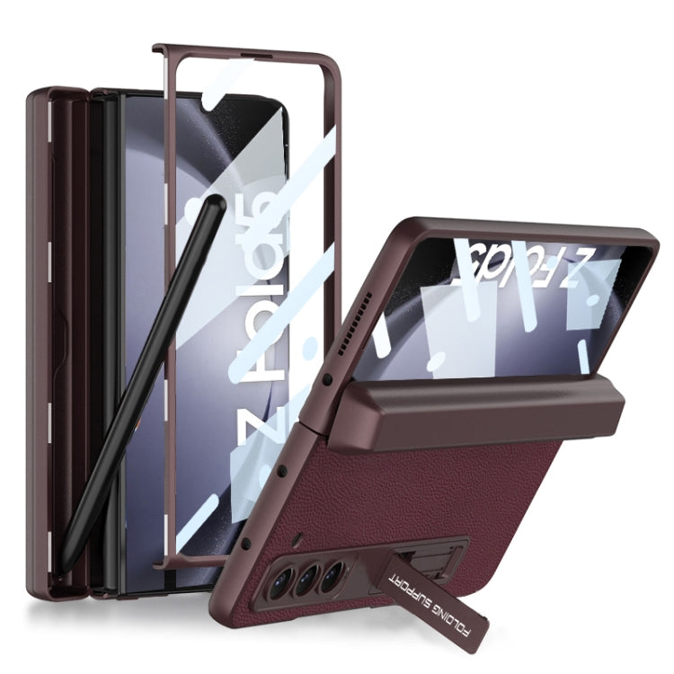Samsung Galaxy Z Fold5 GKK Magnetic Flip Plain Leather Phone Case with Pen Box (Wine Red)