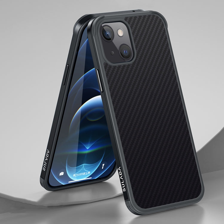 Luxurious 3D Carbon Fiber Textured Metal + TPU Frame Case for iPhone 13 (Black)