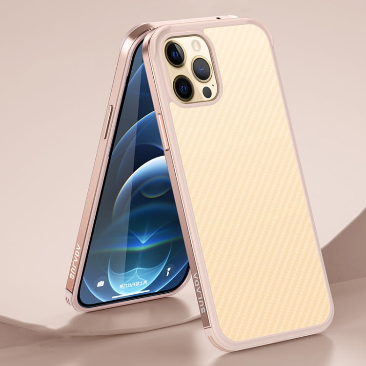 SULADA Luxury 3D Carbon Fiber Metal + TPU Frame Phone Case for iPhone 13 Pro (Rose Gold)