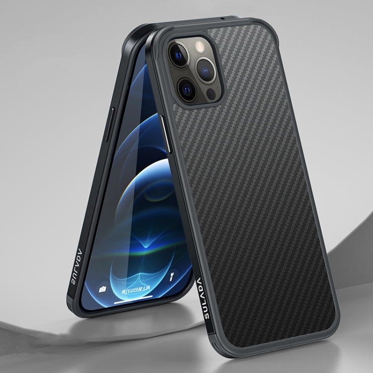 SULADA Luxury 3D Carbon Fiber Textured Metal + TPU Frame Phone Case for iPhone 13 Pro Max (Black)