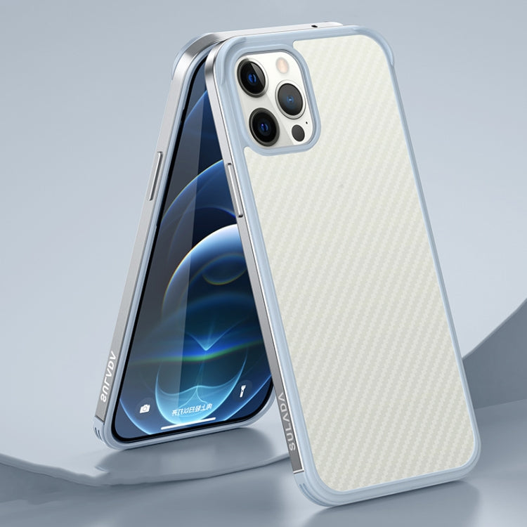 SULADA Luxury 3D Carbon Fiber Textured Metal + TPU Frame Phone Case for iPhone 13 Pro Max (Silver)