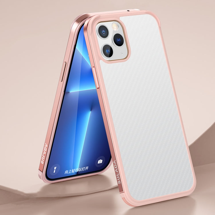 SULADA Luxury 3D Carbon Fiber Textured Metal + TPU Frame Phone Case for iPhone 13 Pro Max (Pink)