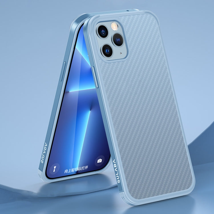 Luxury 3D Carbon Fiber Textured Metal + TPU Frame Phone Case for iPhone 13 Pro Max in Sierra Blue