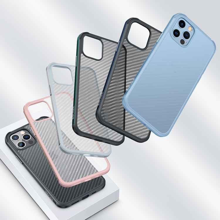 Luxury 3D Carbon Fiber Textured Metal + TPU Frame Phone Case for iPhone 13 Pro Max in Sierra Blue