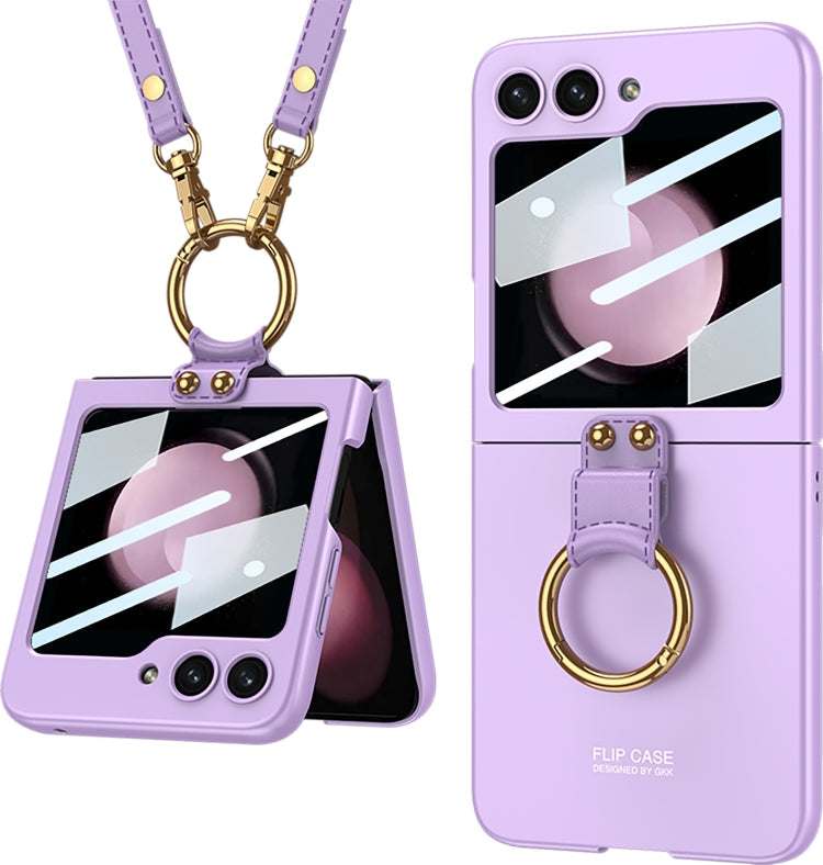 GKK Ultra-thin PC Full Coverage Ring Holder Phone Case for Samsung Galaxy Z Flip5 (Purple)