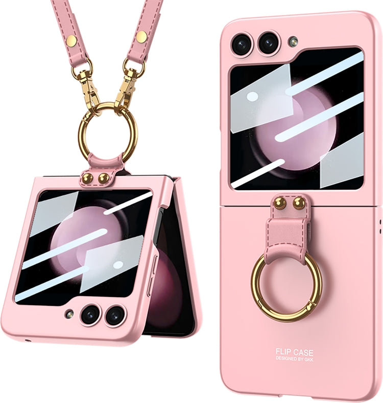 Ultra-thin Pink Phone Case with Ring Holder for Samsung Galaxy Z Flip5 GKK